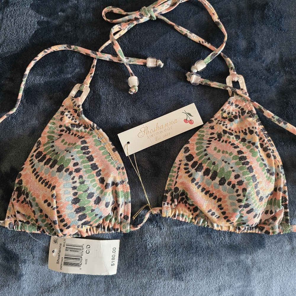 Shoshanna Pink Green Multicolor Triangle Bikini Top CUP-C/D
